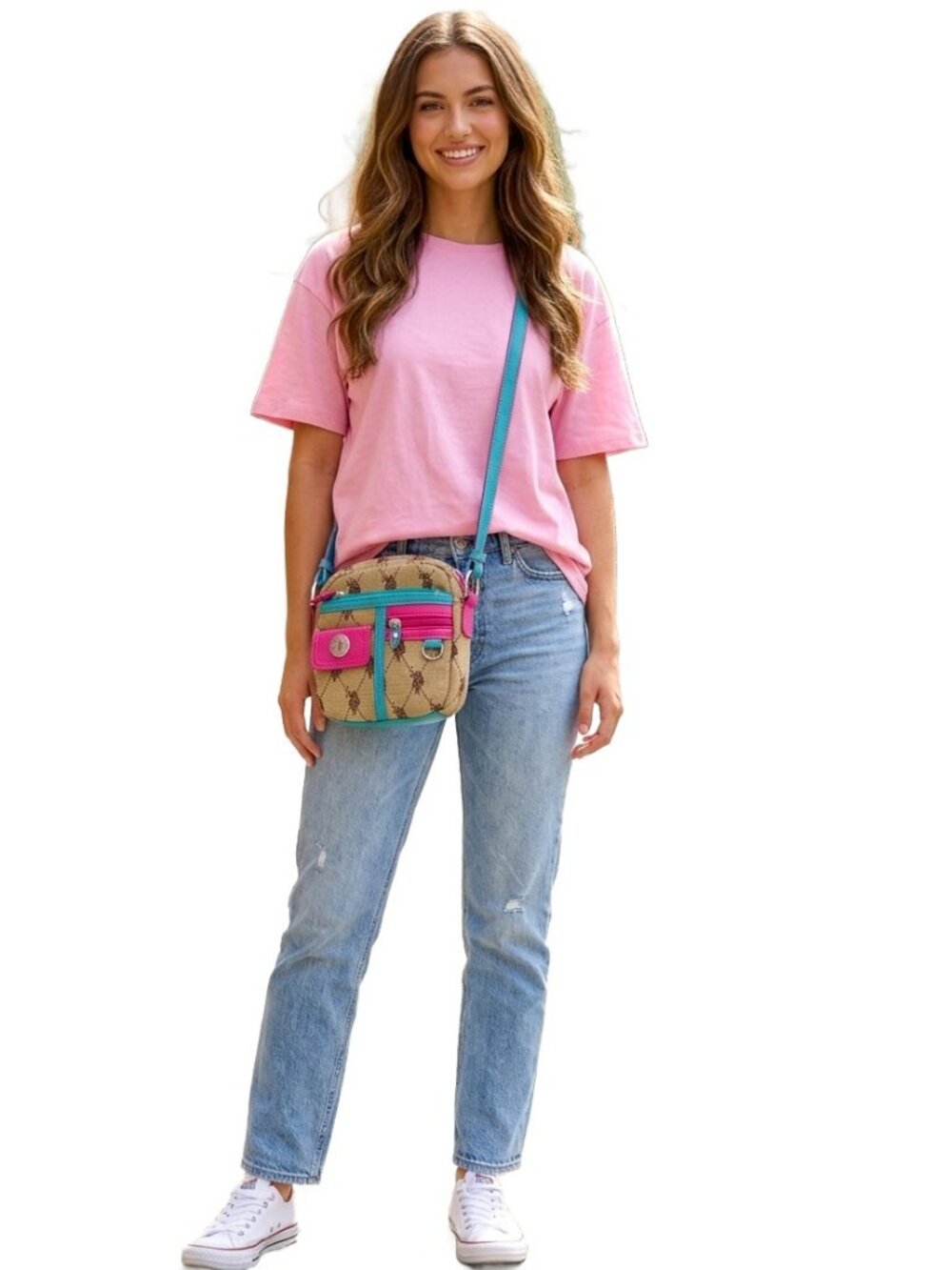 U.S. POLO Assn. Signature Pattern Bright Colors Crossbody Bag Adjustable Strap